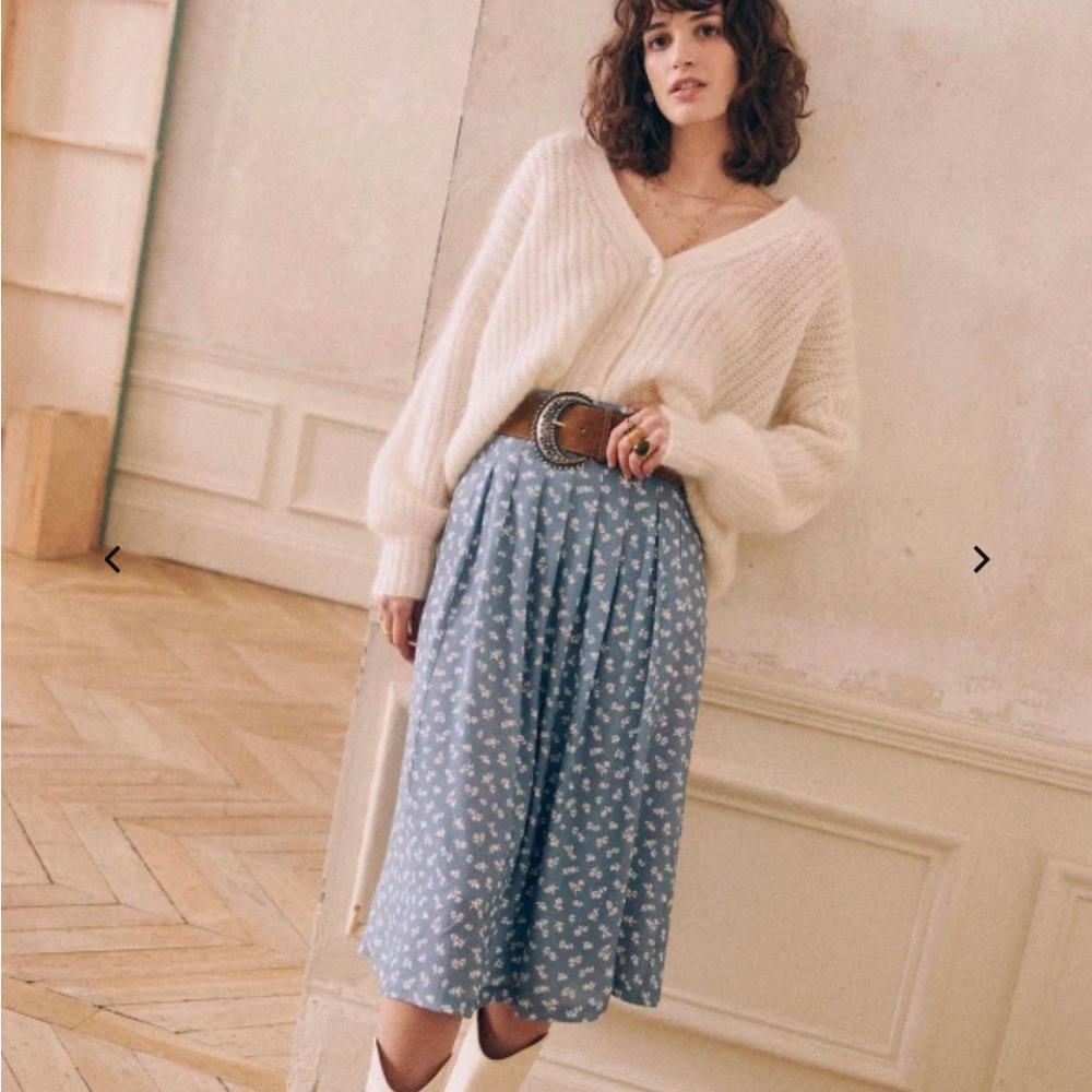 Sezane Alicia Midi blue floral skirt NWT sz. 36
